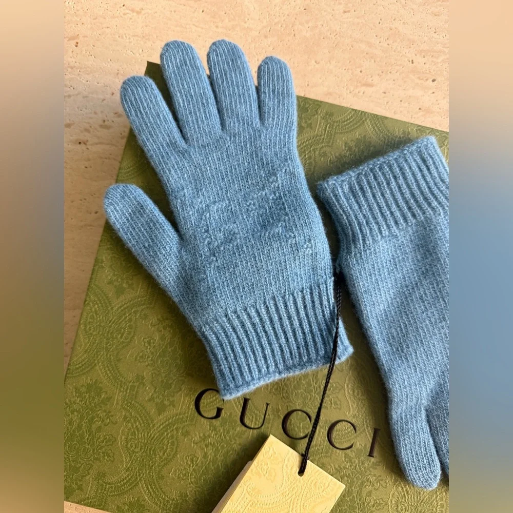 NWT GUCCI KIDS BLUE WOOL GG LOGO GLOVES 🧤💝